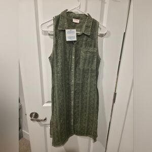 CIENNA Olive Green Patterned Midi Dress